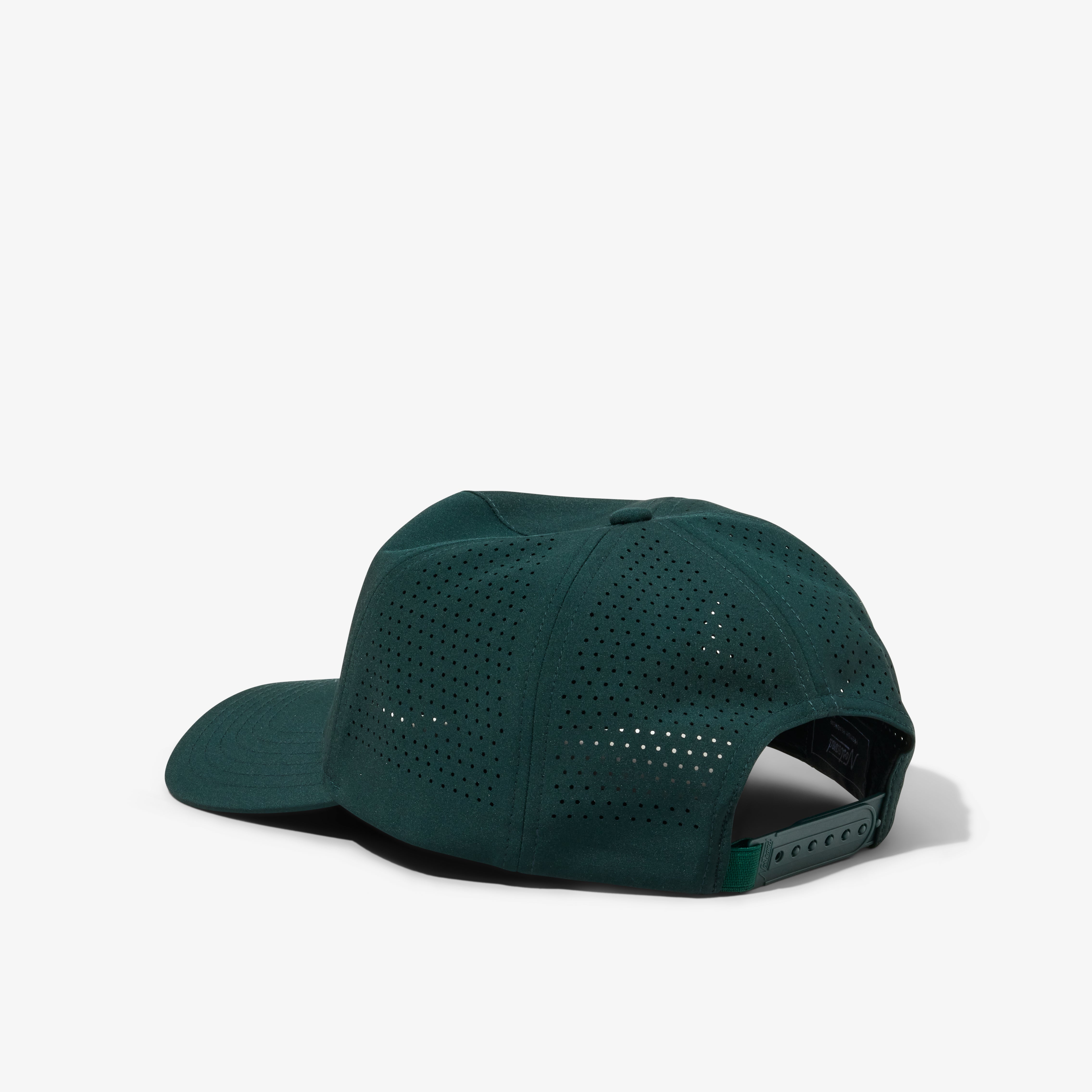 Dark green performance workout cap with curved brim and adjustable rear strap